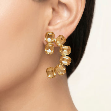 PRAO Earrings Anti-Tarnish C-Shaped Champagne Crystal Studs