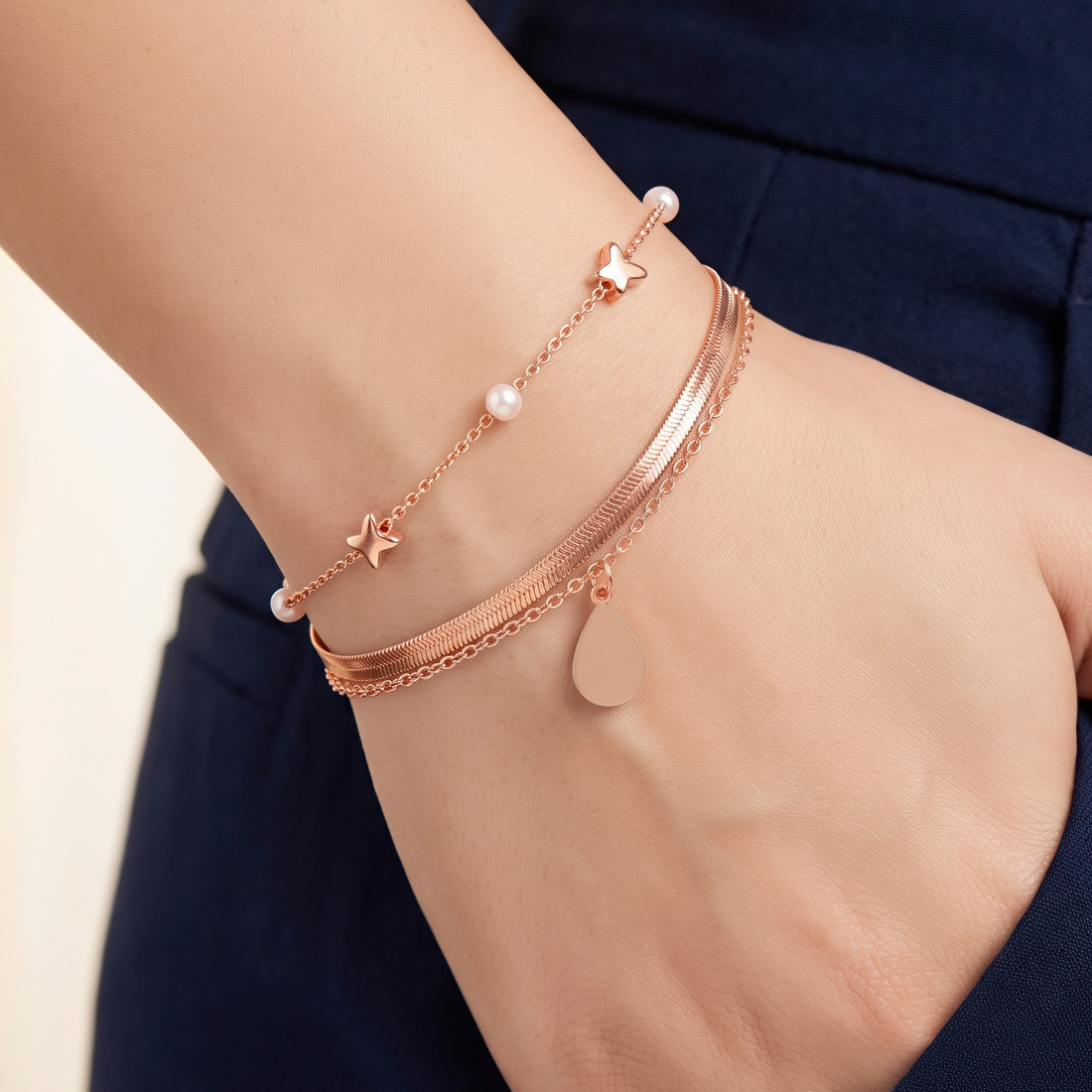 PRAO Bracelet Anti-Tarnish Butterfly Pearl Chain (Adjustable Size)