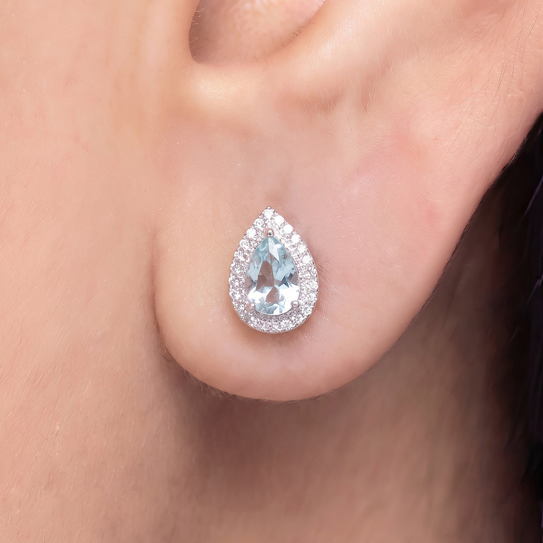 PRAO Earrings Anti-Tarnish Blue Halo Studs