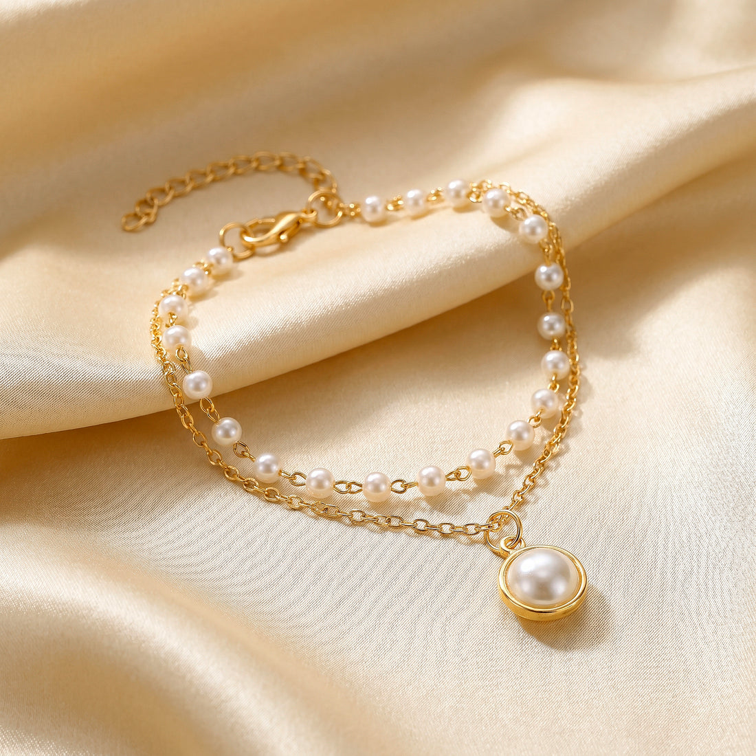 PRAO Bracelet Anti-Tarnish Double Layer Pearl Charm (Adjustable Size)