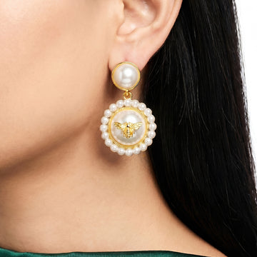 PRAO Earrings Anti-Tarnish Bee Pearl Halo Studs