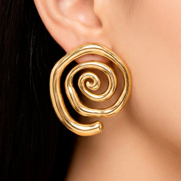 PRAO Earrings Anti-Tarnish Molten Spiral Statement