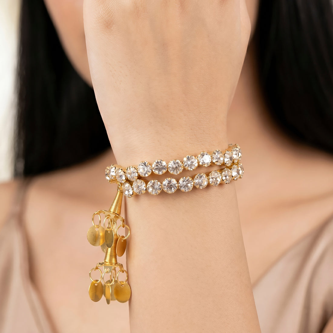 PRAO Bracelet Anti-Tarnish Crystal-Encrusted Spiral Charm (Adjustable Size)
