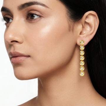 PRAO Earrings Anti-Tarnish Linear Drop With Crystals