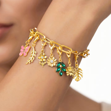 PRAO Bracelet Anti-Tarnish Gold Plated Nature Charms (Adjustable Size)