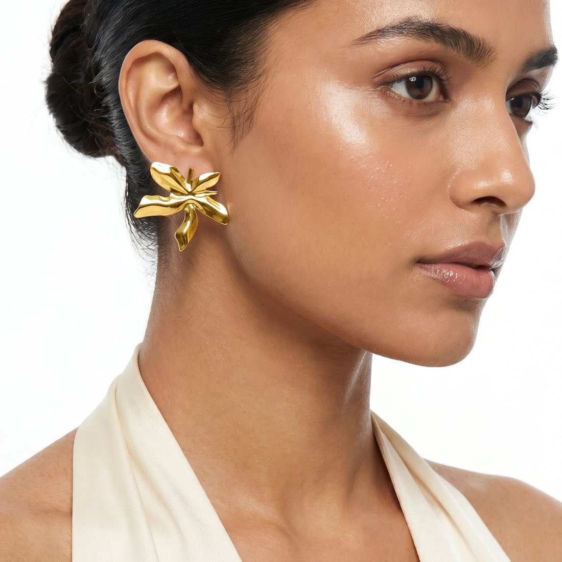 PRAO Earrings Anti-Tarnish Floral Sculpted Studs
