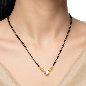 PRAO Necklace Anti-Tarnish Round Solitaire Crystal Golden Bugle Bead Mangalsutra