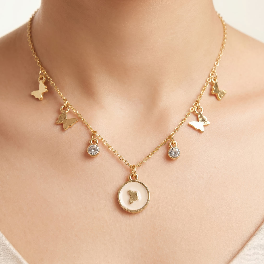PRAO Necklace Anti-Tarnish Butterfly Charm Set With Earrings