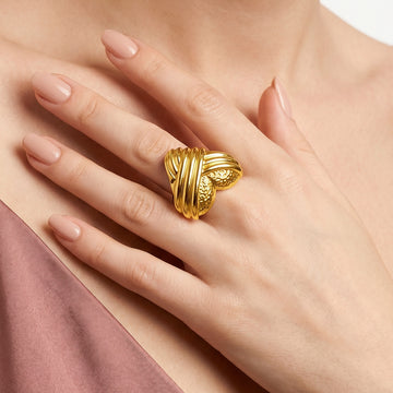 PRAO Ring Anti-Tarnish Wrapped Sandblasted Gold Heart (Adjustable Size)