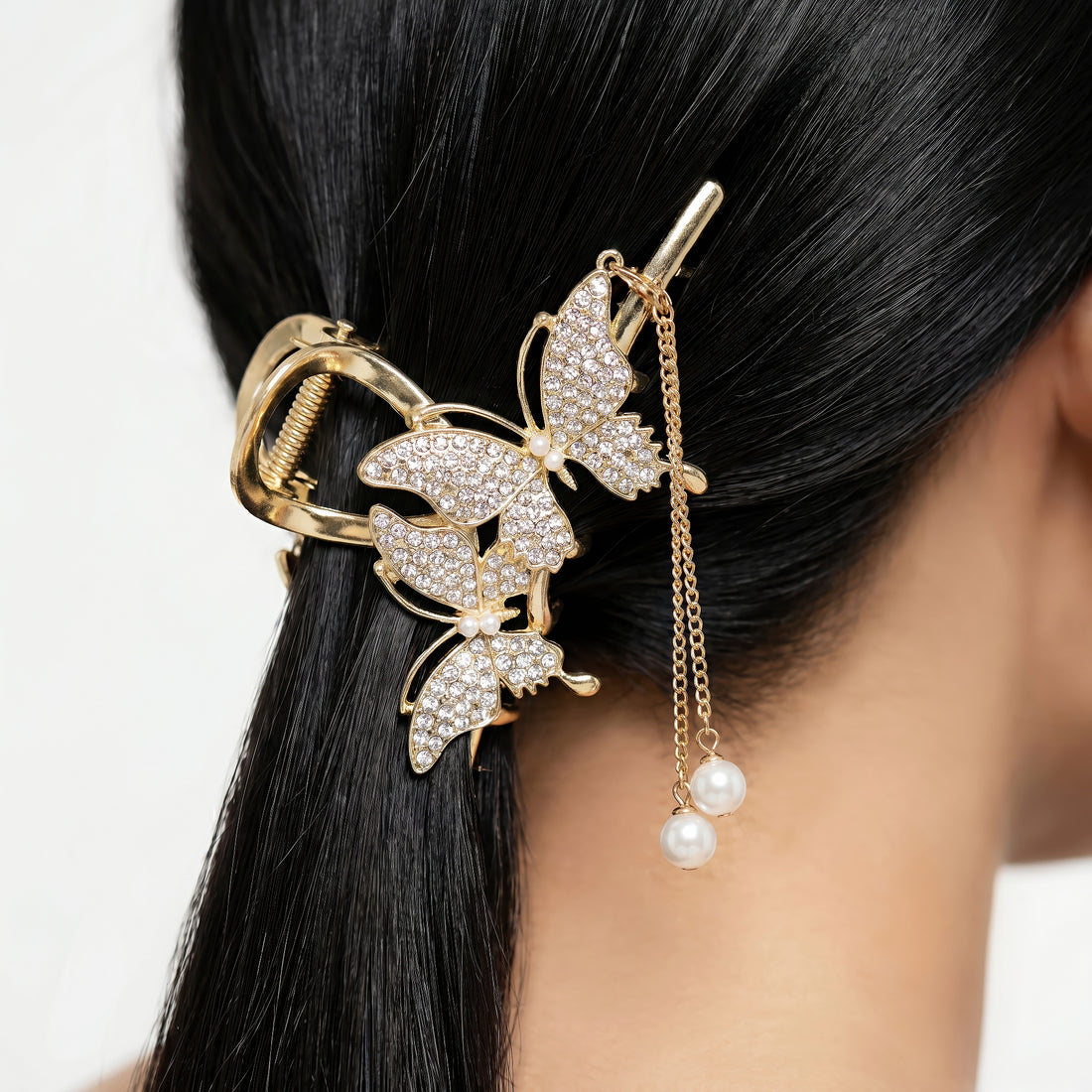 PRAO Hair Clutcher Butterfly With Pearl Tassel