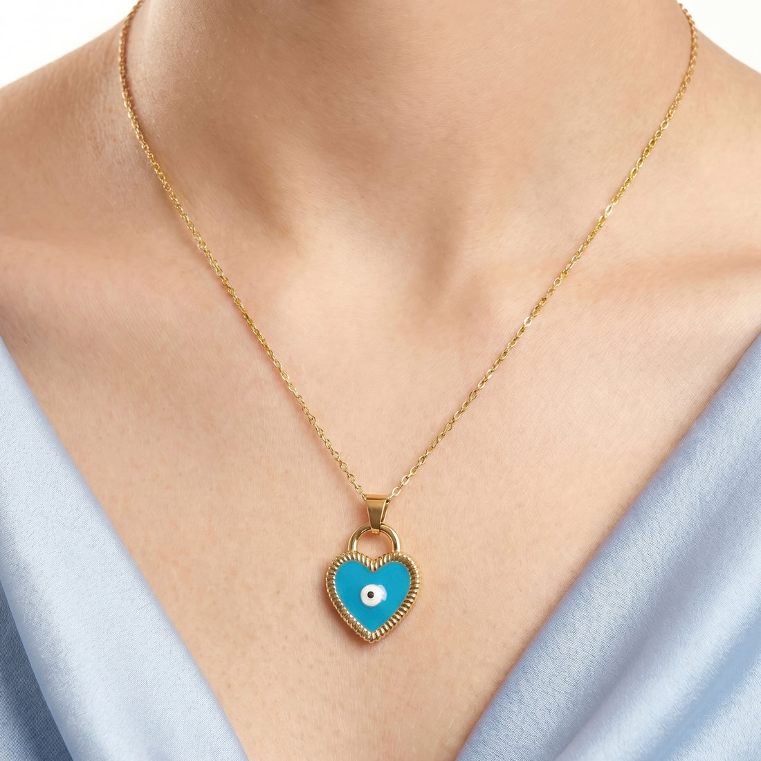 PRAO Necklace Anti-Tarnish Turquoise Heart Lock