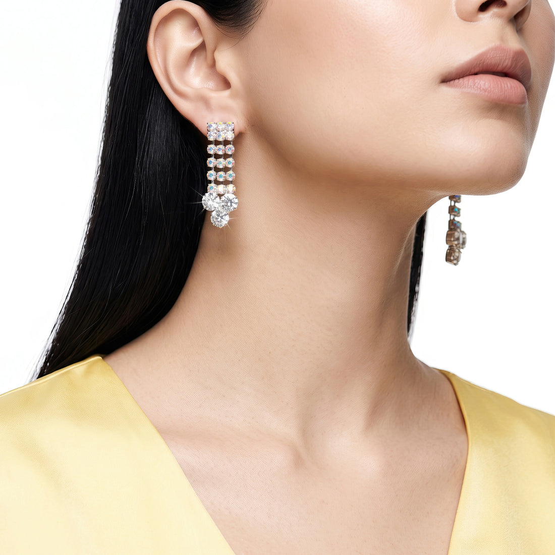 PRAO Earrings Anti-Tarnish Triple-Strand Crystal Dangles