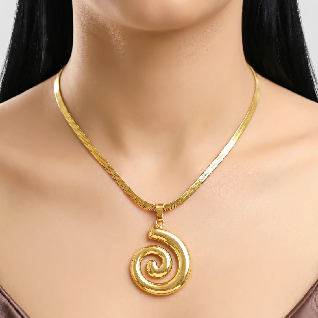 PRAO Necklace Anti-Tarnish Minimalist Spiral Pendant