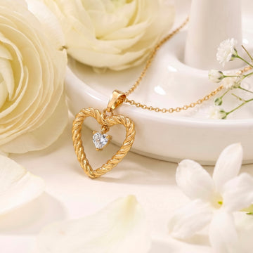 PRAO Necklace Anti-Tarnish Heart Pendant With Crystal