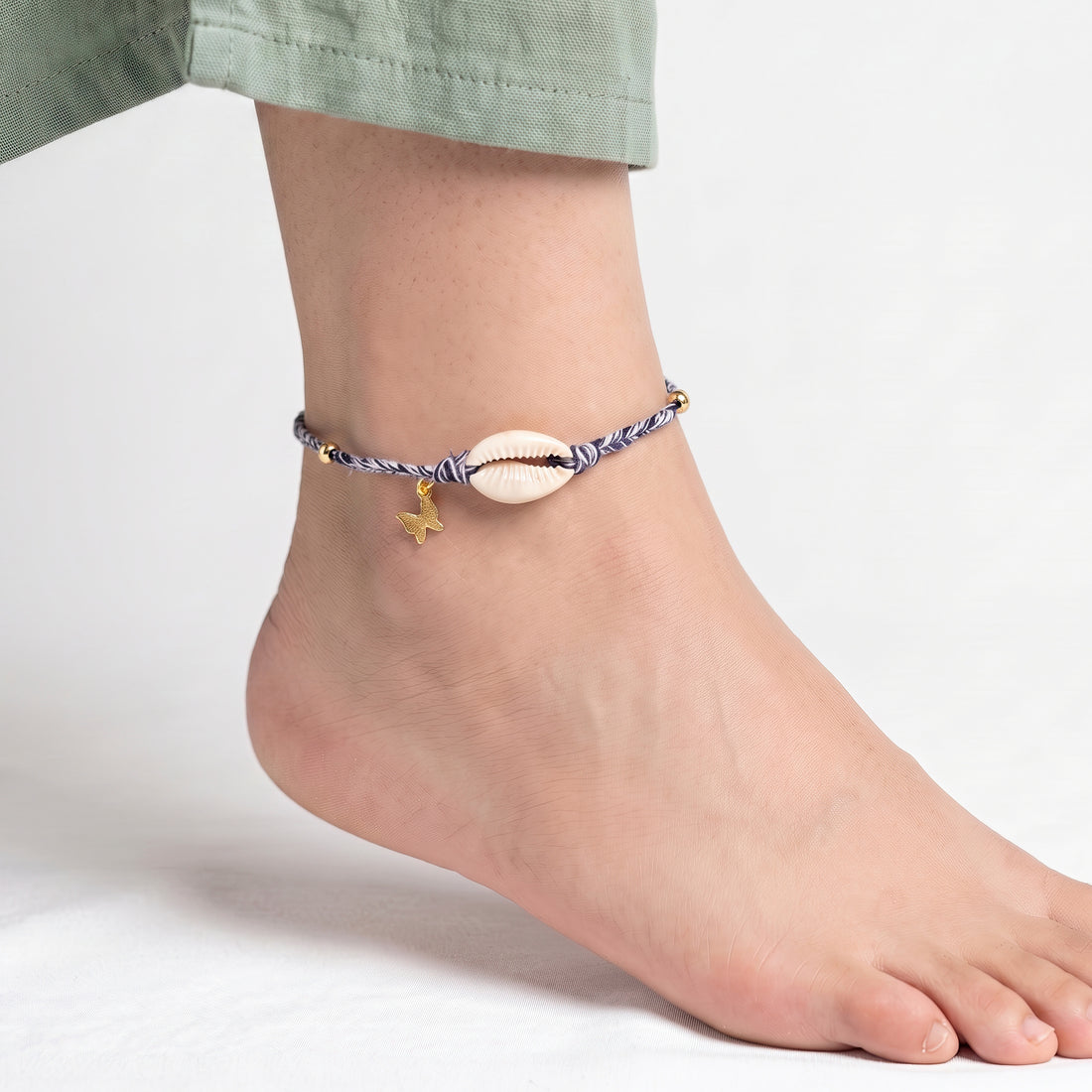 PRAO Anklet Anti-Tarnish Cowrie Butterfly Cord