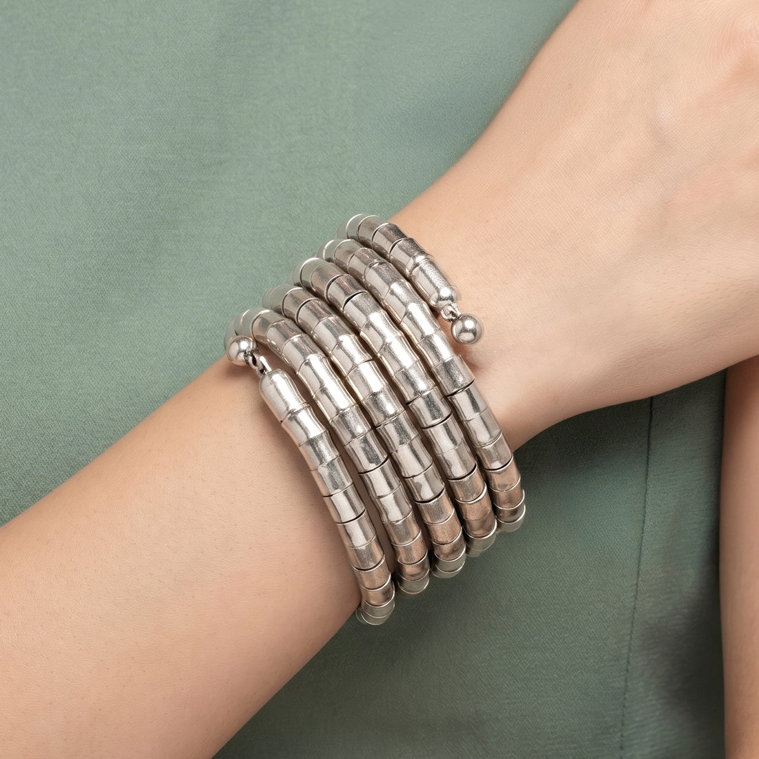 PRAO Bracelet Anti-Tarnish Silver Multi Strand Cuff (Adjustable Size)