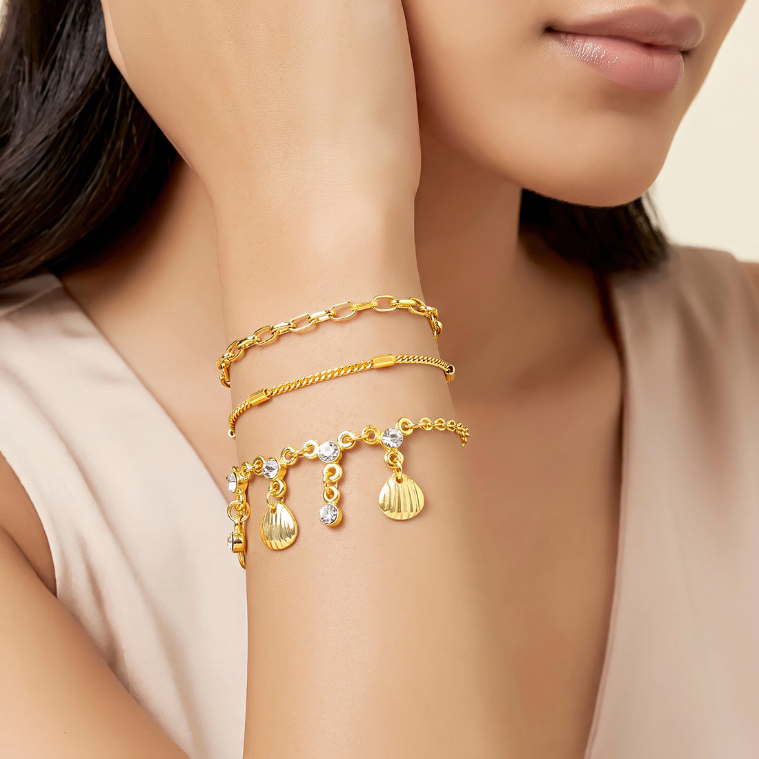 PRAO 3 Bracelet COMBO Anti-Tarnish Gold Plated Charms (Adjustable Size)