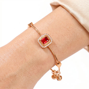 PRAO Bracelet Anti-Tarnish Ruby Red Crystal Halo (Adjustable Size)