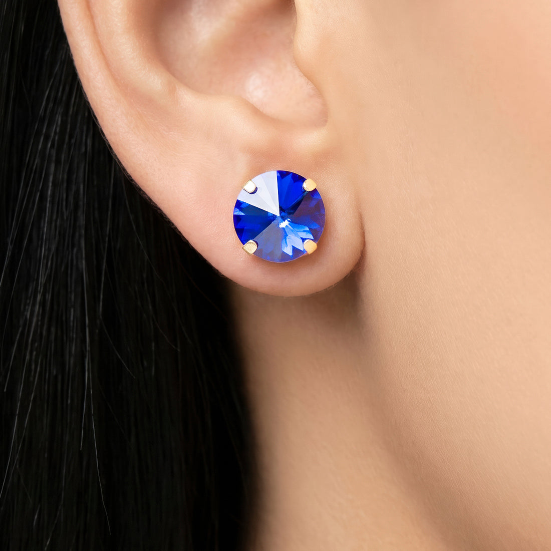 PRAO Earrings Anti-Tarnish Oversized Round Blue Crystal Studs