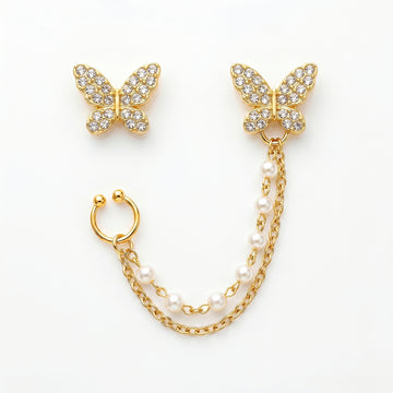 PRAO Earrings Anti-Tarnish Mismatch Butterfly Pearl Studs