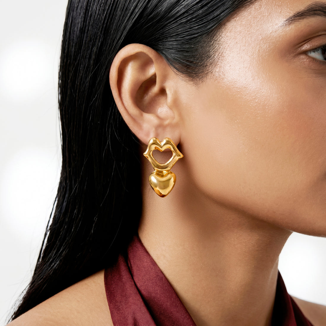 PRAO Earrings Anti-Tarnish Lips & Heart Dangles