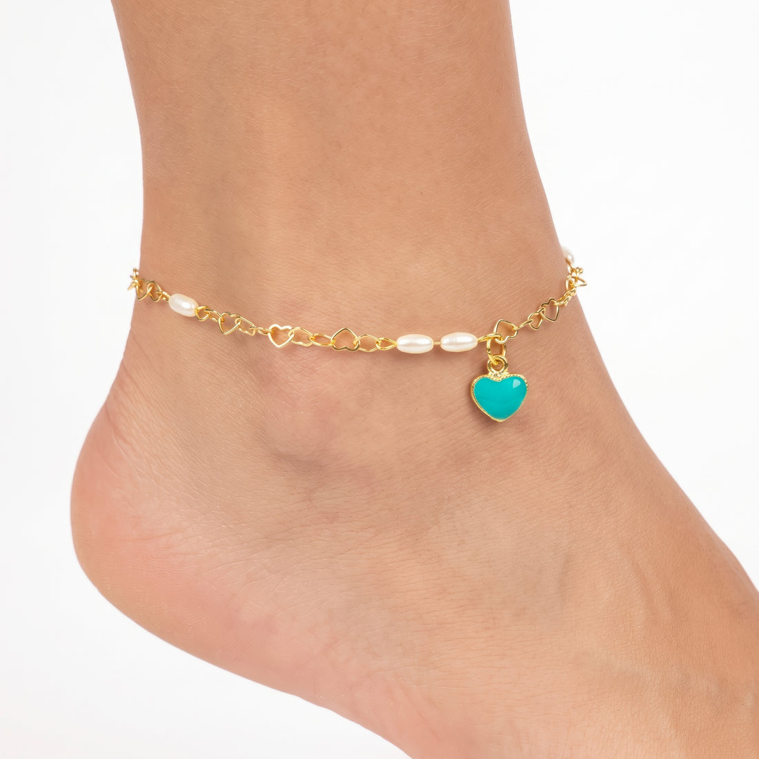 PRAO Anklet Anti-Tarnish Heart Pearl Charm