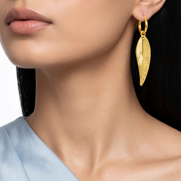 PRAO Earrings Anti-Tarnish Gold Plated Long Leaf Danglers