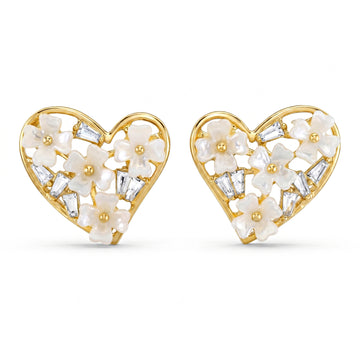 PRAO Earrings Anti-Tarnish Pearl Flower Heart Crystal Studs