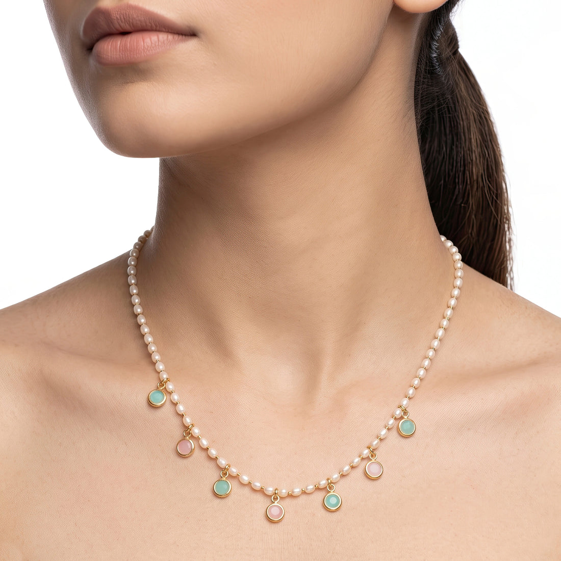 PRAO Necklace Anti-Tarnish Pastel Pearl Chain