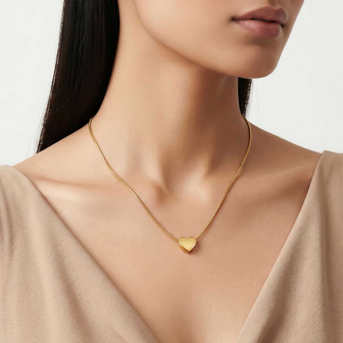 PRAO Necklace Anti-Tarnish Minimalist Heart Snake Chain