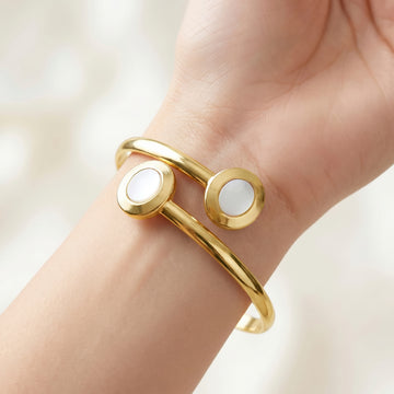 PRAO Bracelet Anti-Tarnish White Enamel Charm Bangle (Adjustable Size)