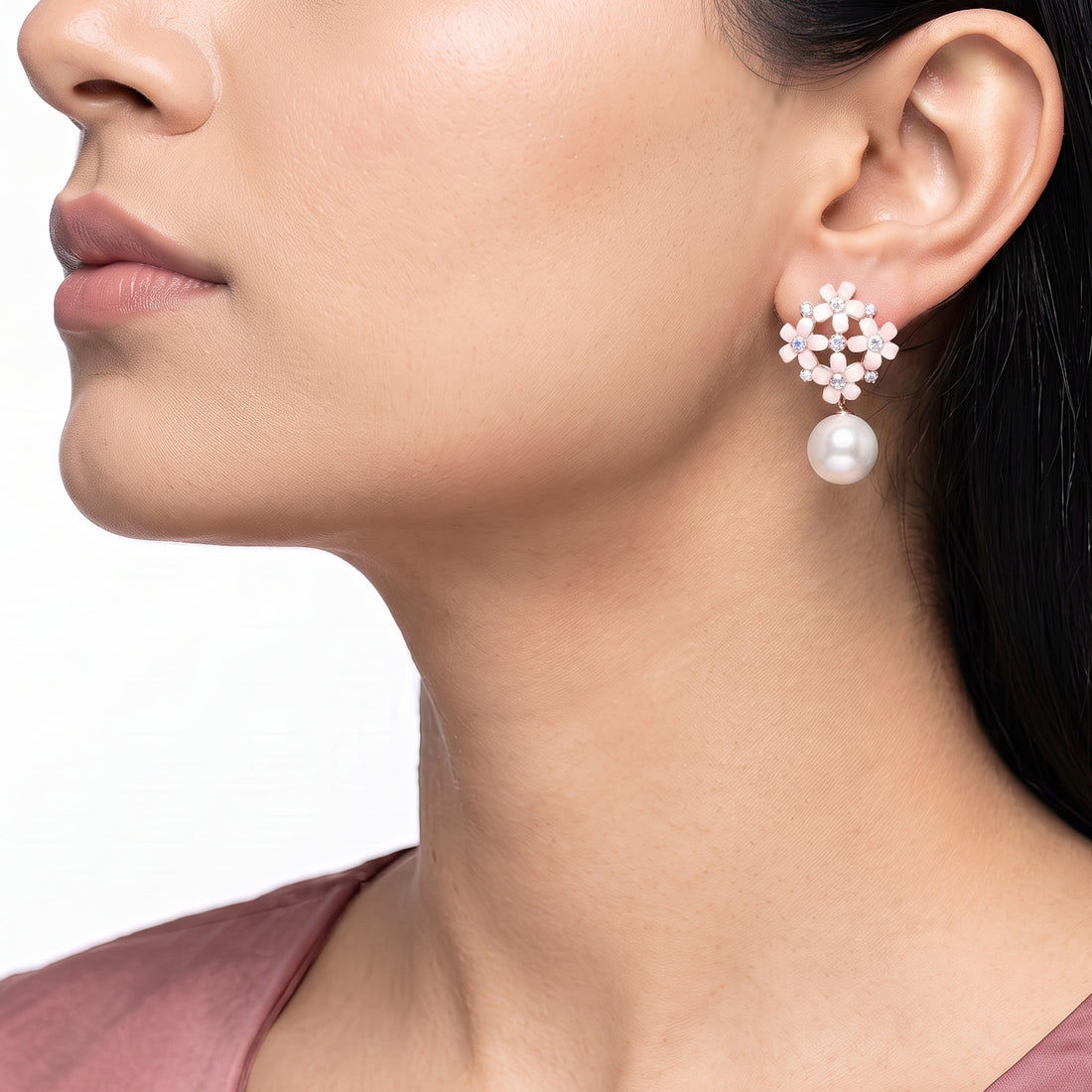 PRAO Earrings Anti-Tarnish Pearl Flower Dangles