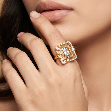 PRAO Ring Anti-Tarnish Emerald-Cut Crystal (Adjustable Size)