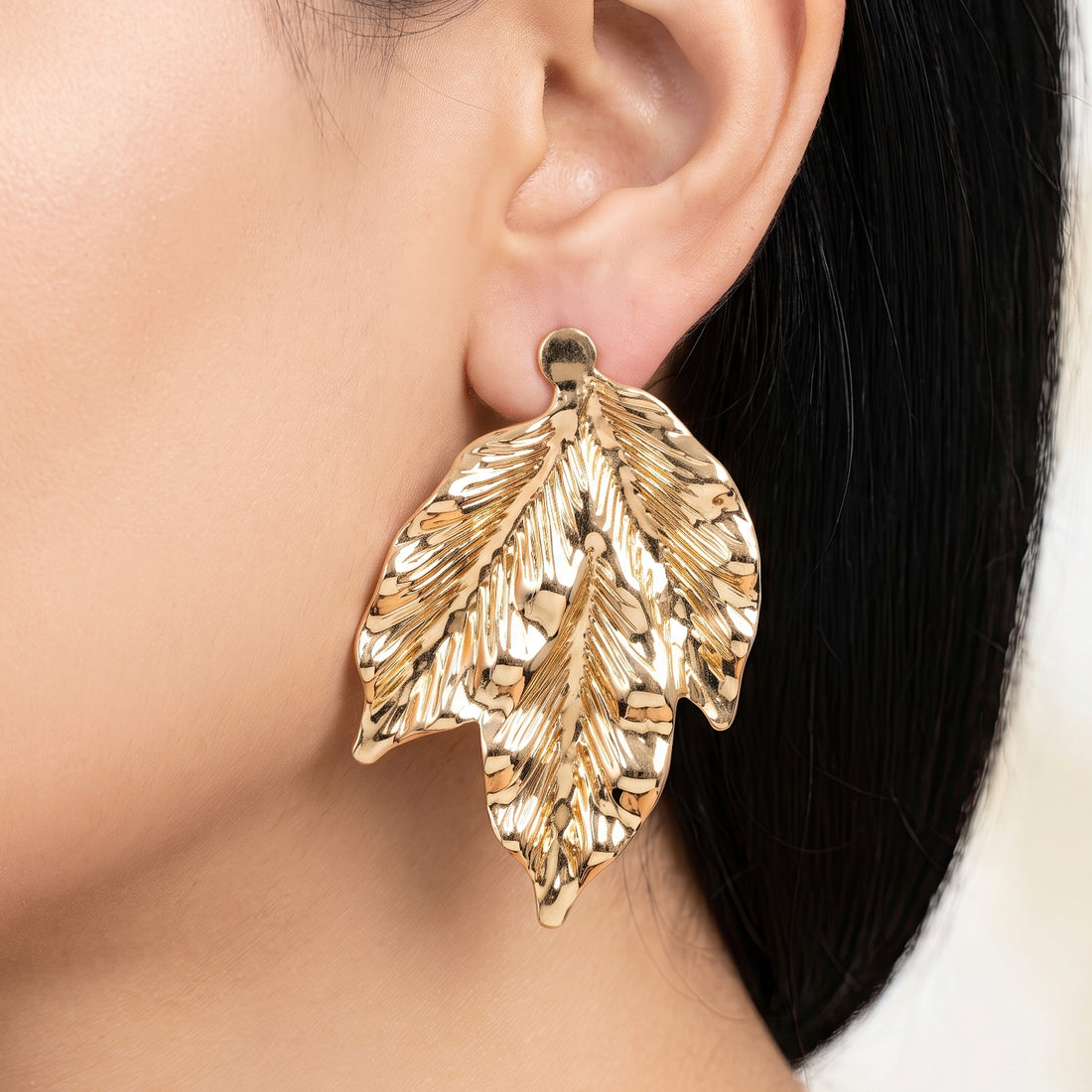 PRAO Earrings Anti-Tarnish Textured Leaf Dangles