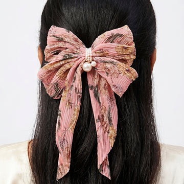 PRAO Hair Clip Anti-Tarnish Nude Pink Floral Bow