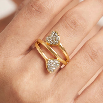 PRAO Ring Anti-Tarnish Ring Heart Crystal Wrap (Adjustable Size)