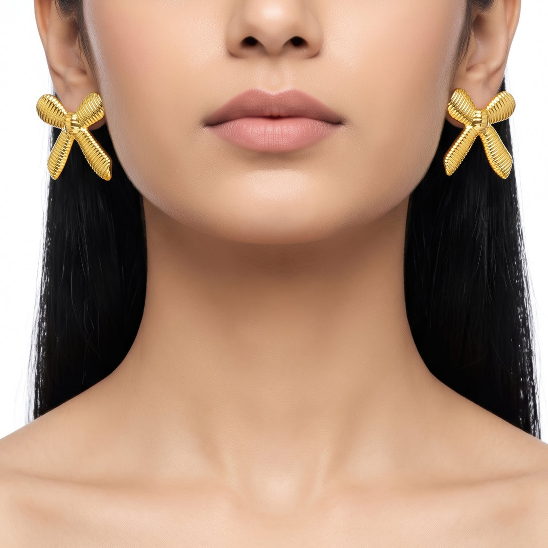 PRAO Earrings Anti-Tarnish Textured Bow Statement
