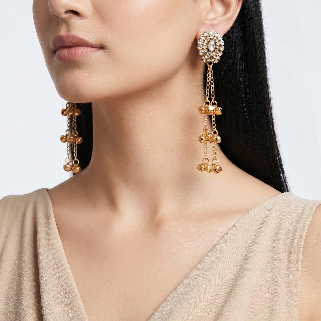 PRAO Earrings Anti-Tarnish Kashmiri Chain Ghungroo