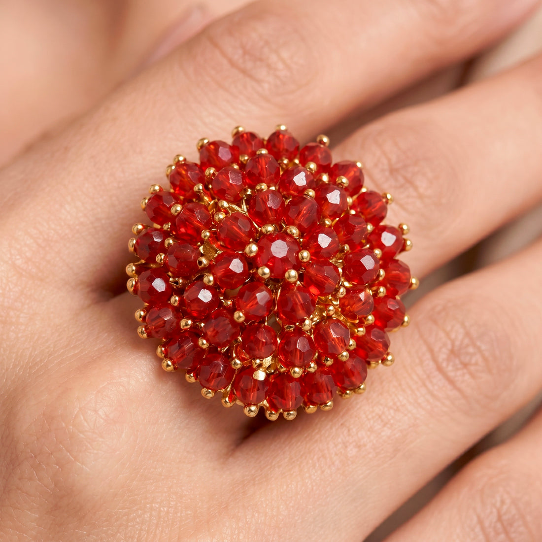 PRAO Ring Anti-Tarnish Red Stone Cocktail (Adjustable Size)