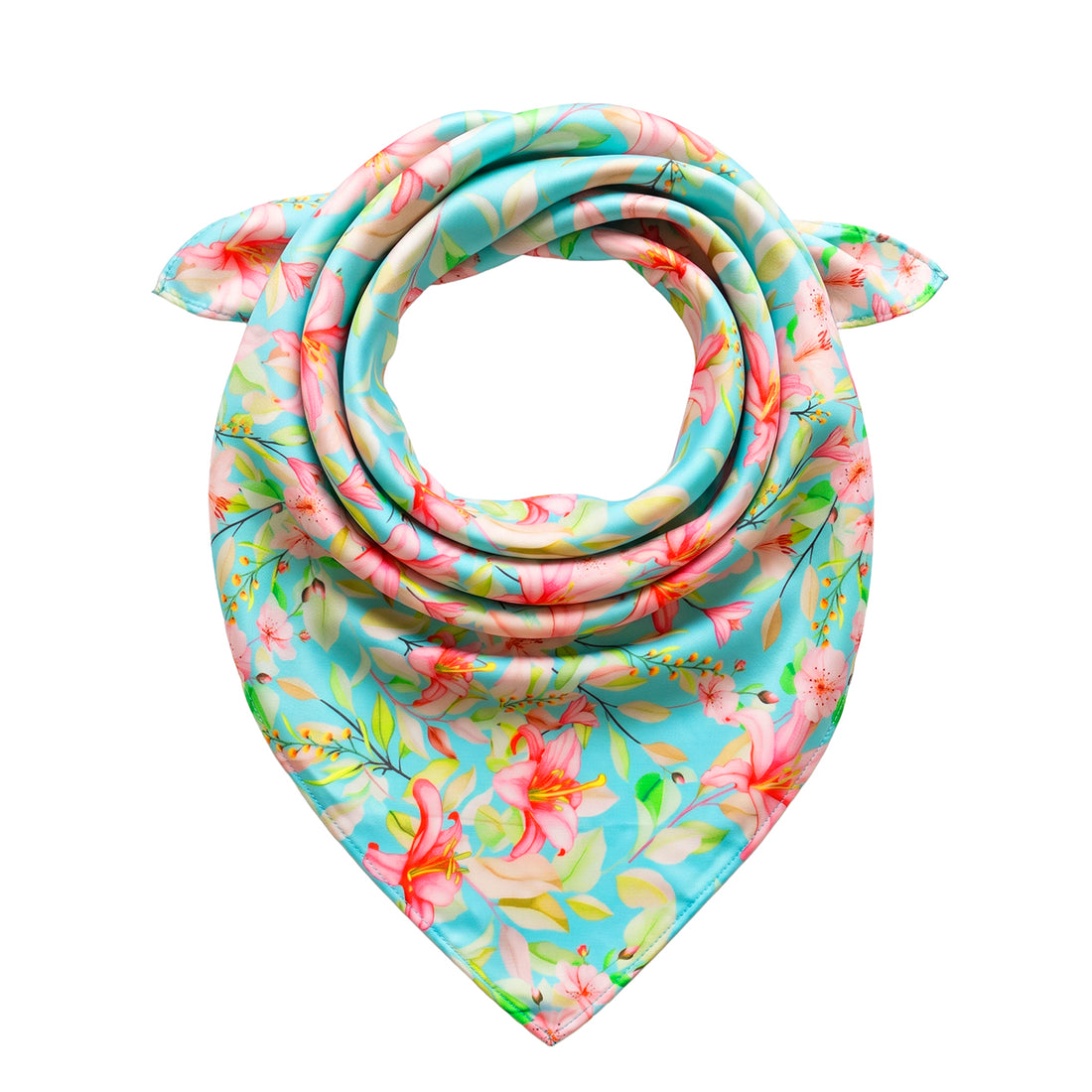PRAO Scarf Necklace Blue Floral Printed Pattern