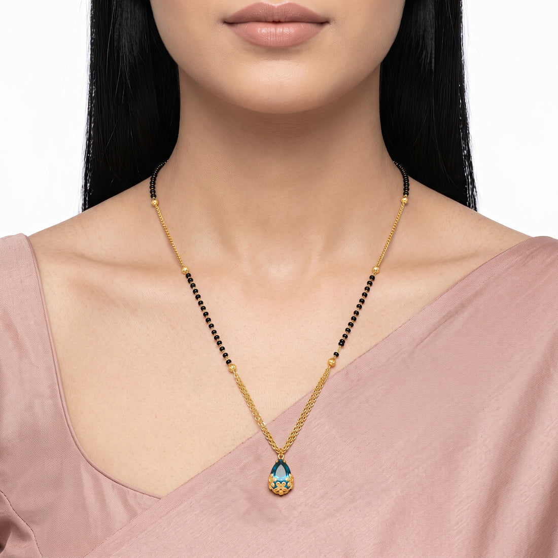 PRAO Necklace Anti-Tarnish Blue Crystal Mangalsutra