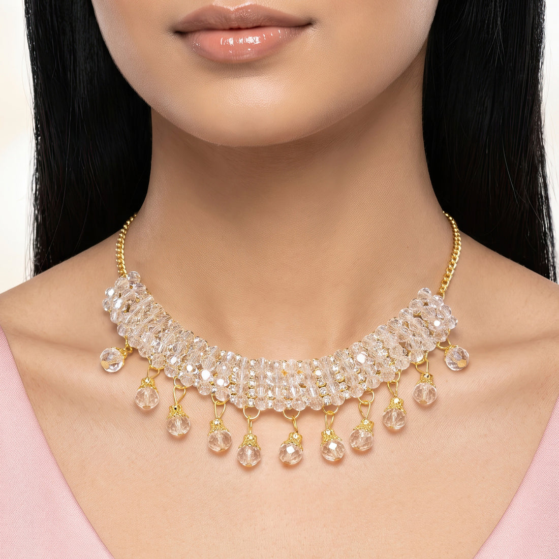 PRAO Necklace Anti-Tarnish Crystal Bead Choker
