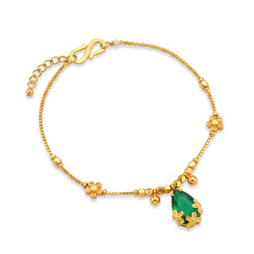 PRAO Bracelet Anti-Tarnish Emerald Flower Chain (Adjustable Size)