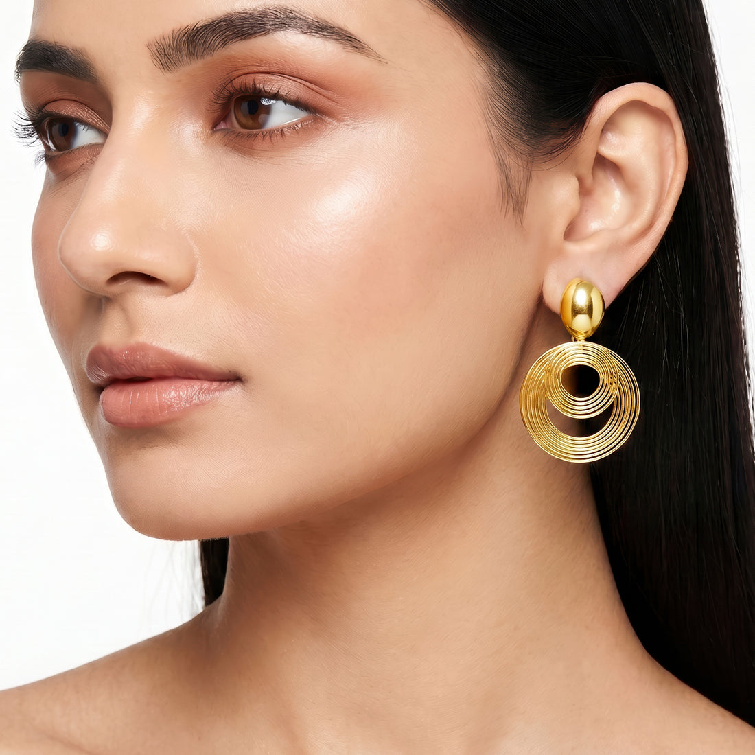 PRAO Earrings Anti-Tarnish Dangles With Multi-Layered Spiral Design