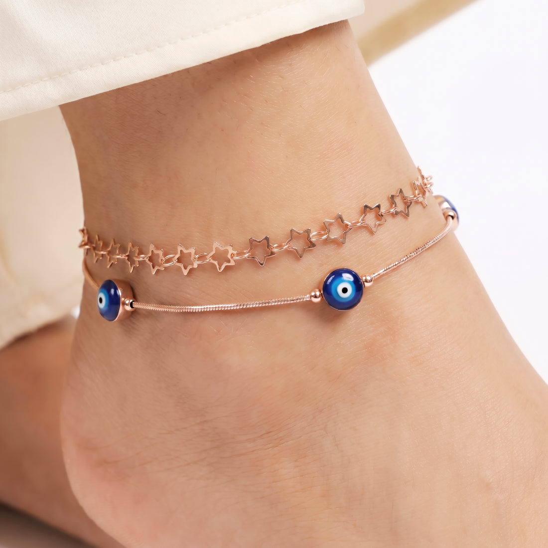 PRAO Anklet Anti-Tarnish Star Chain With Blue Evil Eye Beads