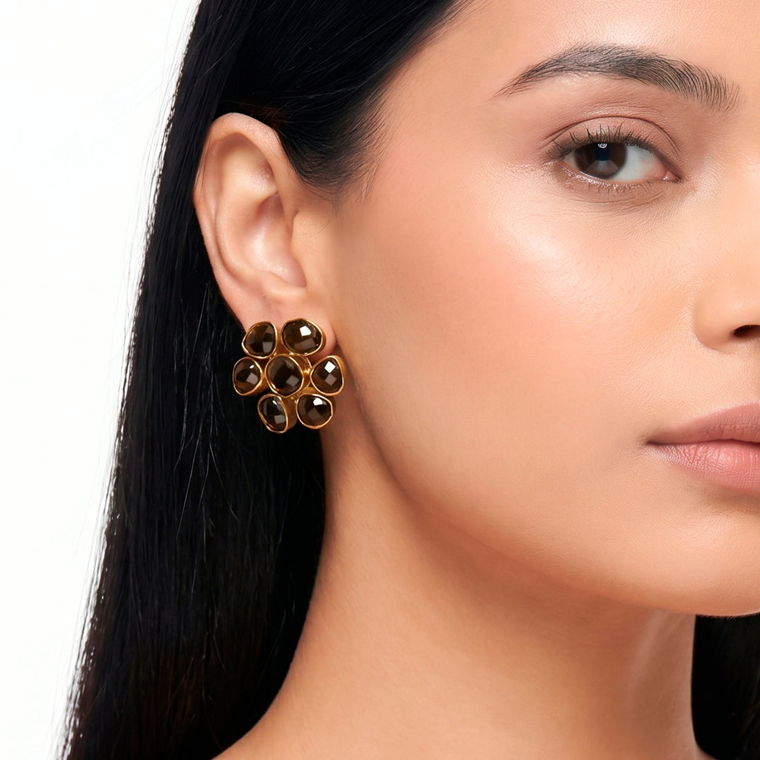 PRAO Earrings Anti-Tarnish Black Crystal Flower Studs