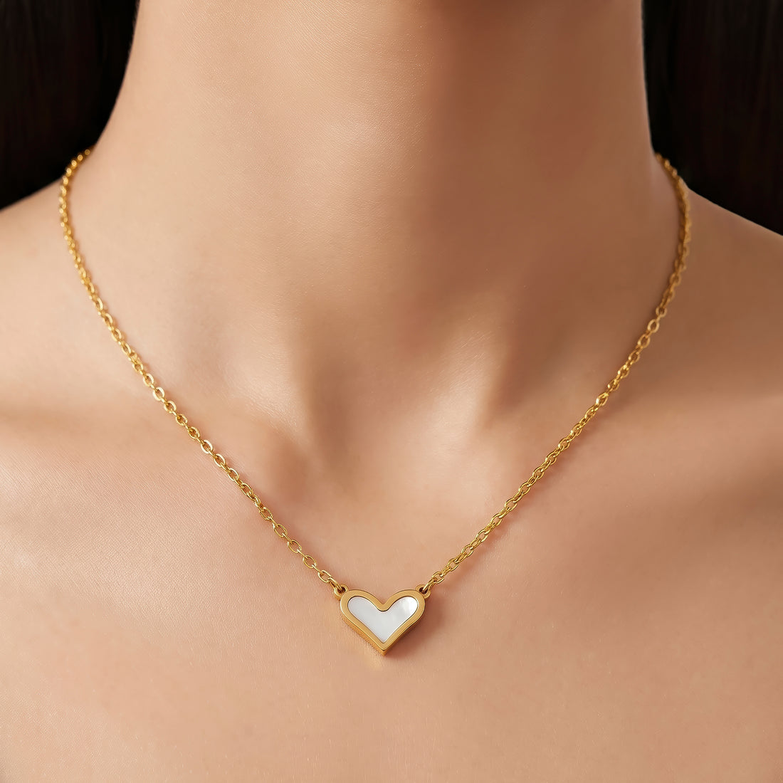 PRAO Necklace Anti-Tarnish Open-Heart Mother-Of-Pearl Pendant