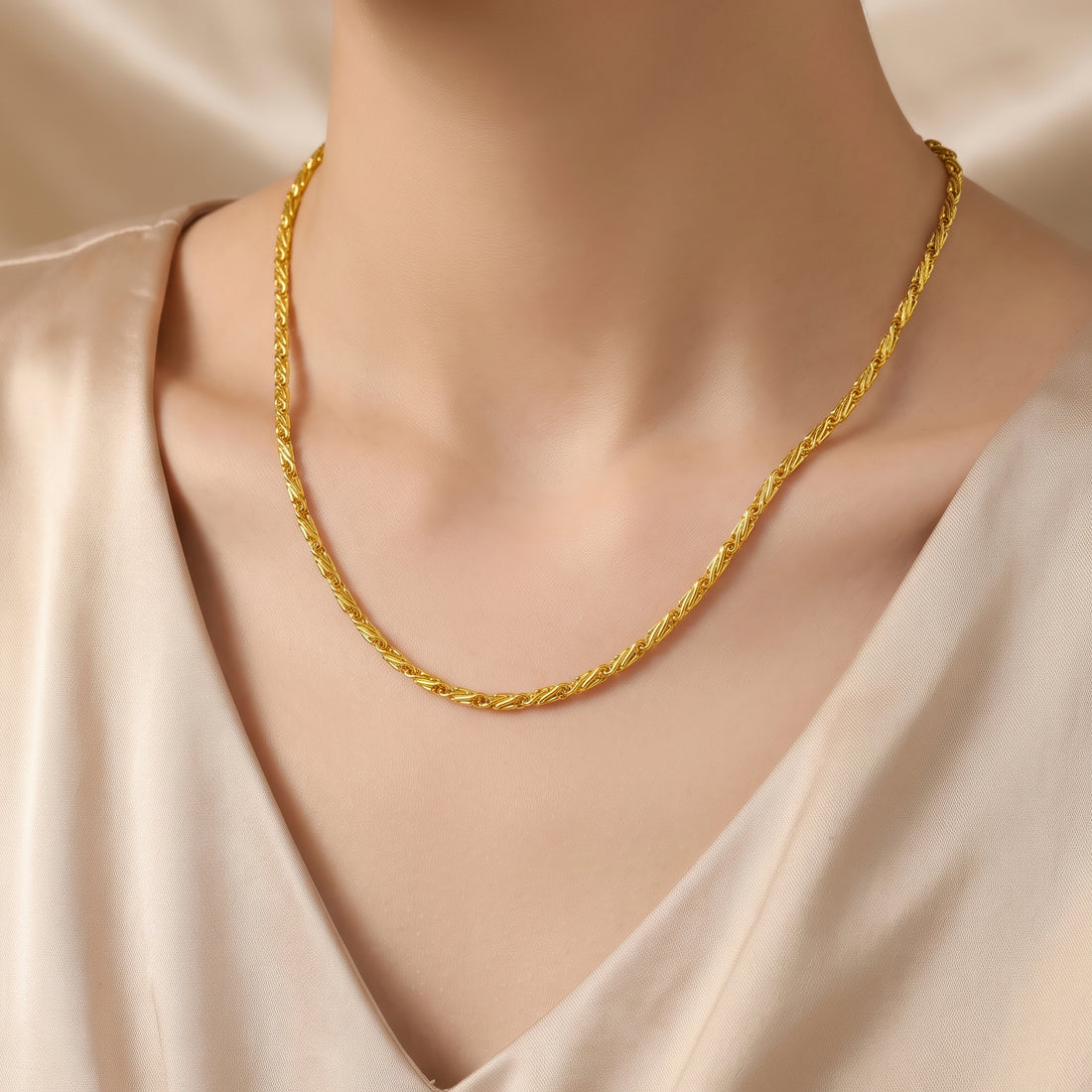 PRAO Necklace Anti-Tarnish Textured Link Chain