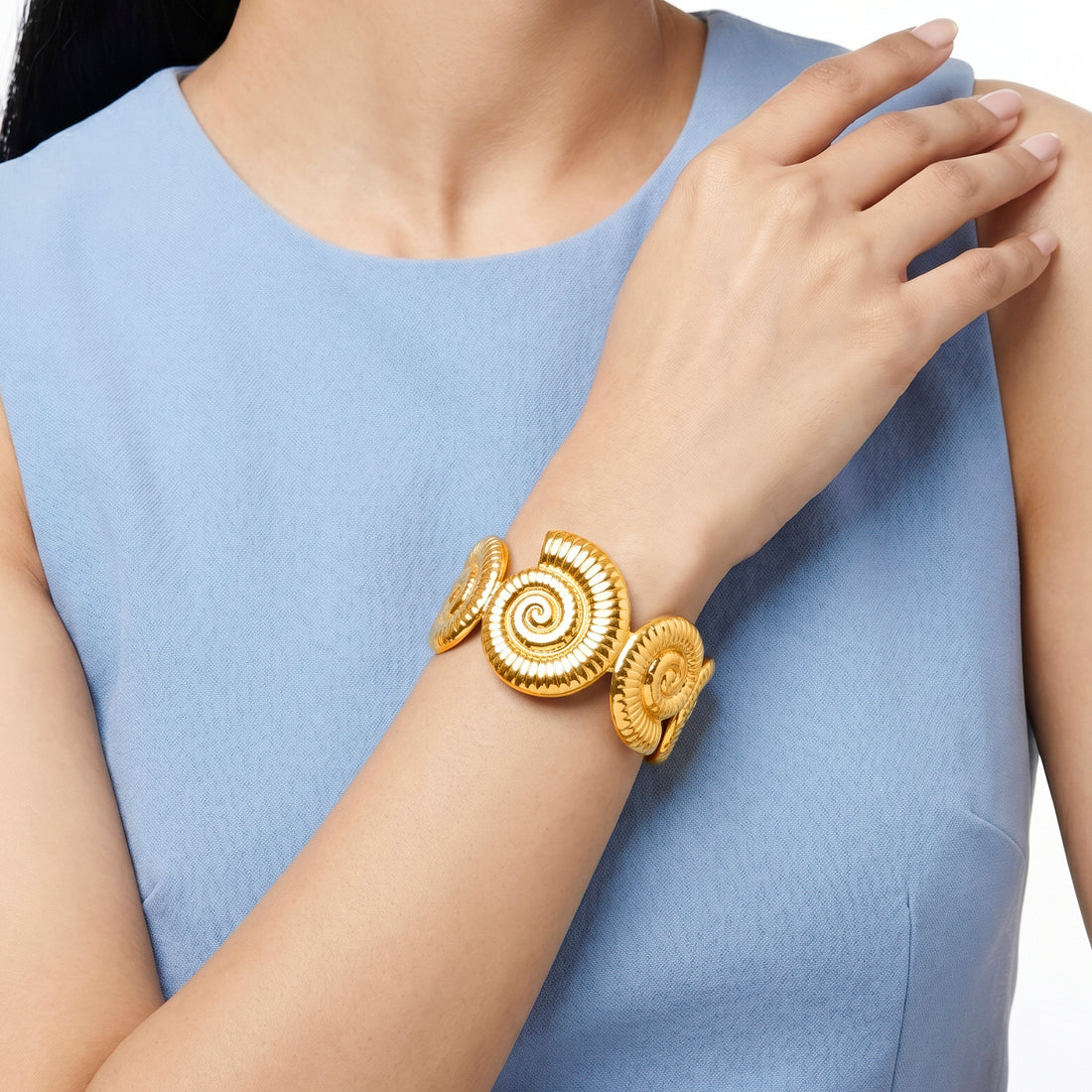 PRAO Bracelet Anti-Tarnish Spiral Shell Ocean-Inspired Cuff (Adjustable Size)