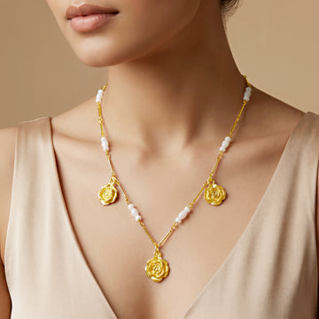 PRAO Necklace Anti-Tarnish Rose Flower Charm
